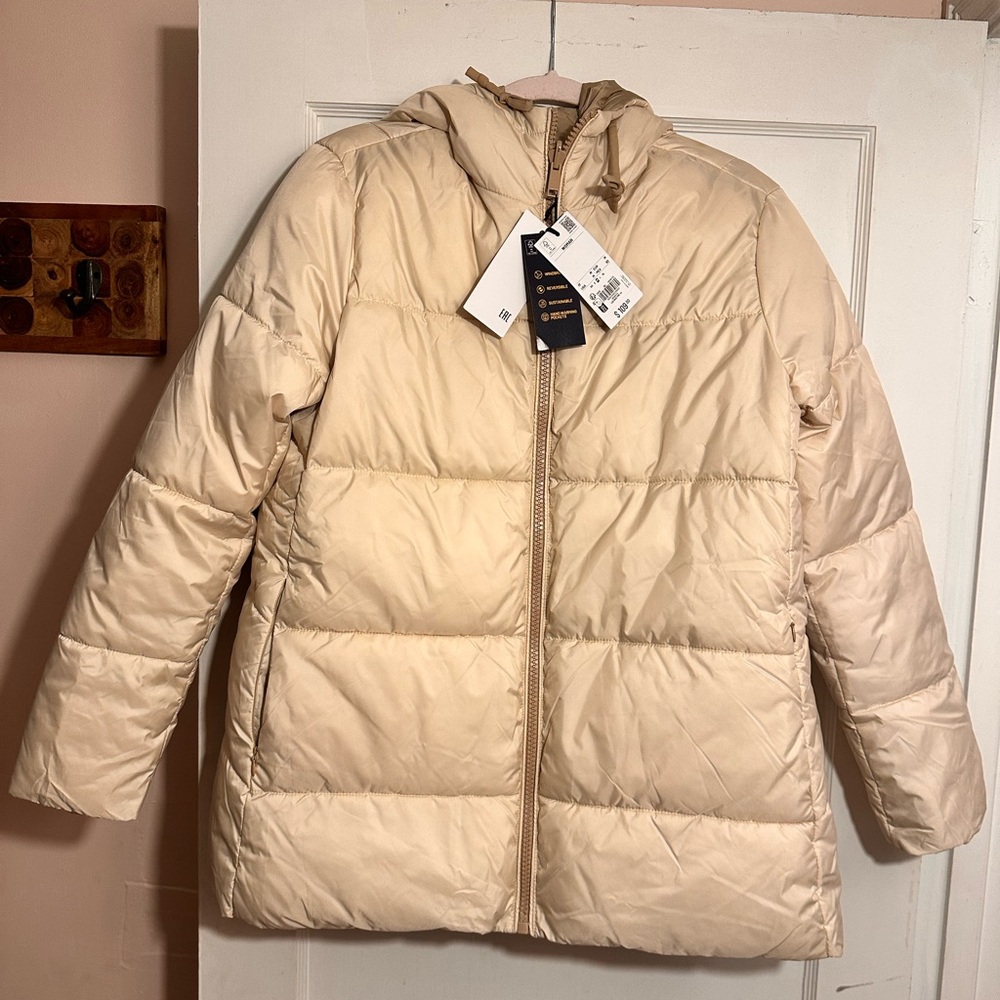 PIOMBO Cream Reversible Puffer Jacket | Size M | Hooded | Warm Winter Coat NWT